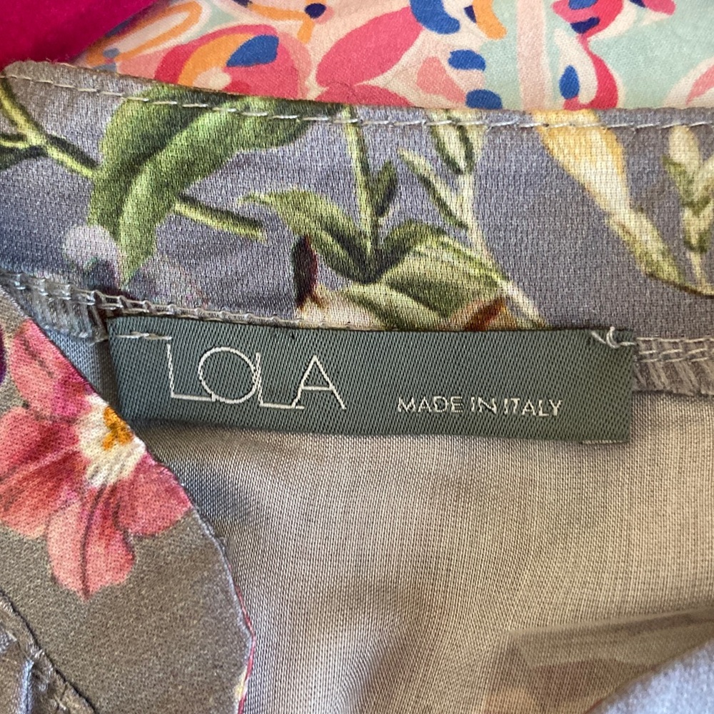 Lola Floral Satin Button-Front Blouse — Gray with Pink, Yellow & Green - Picture 5 of 9